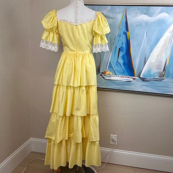 VTG 70s Princess Gown Carol Gowns by Mr. Walter, Yellow Organza Chiffon small - Picture 6 of 10